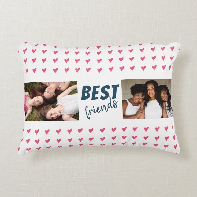 Modern Pink Heart Pattern Best Friends 2 Photo Decorative Cushion (Front)