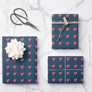 Modern Pink Heart Pattern Hand drawn  Wrapping Paper Sheet