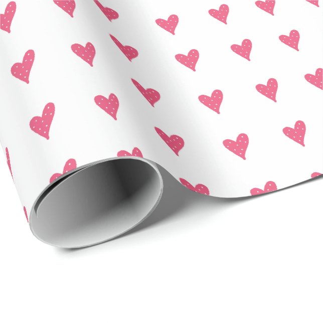 Modern Pink Heart Pattern on White Wrapping Paper (Roll Corner)
