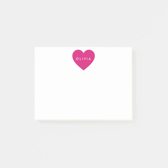 Modern Pink Heart Personalised Post-it Notes (Front)