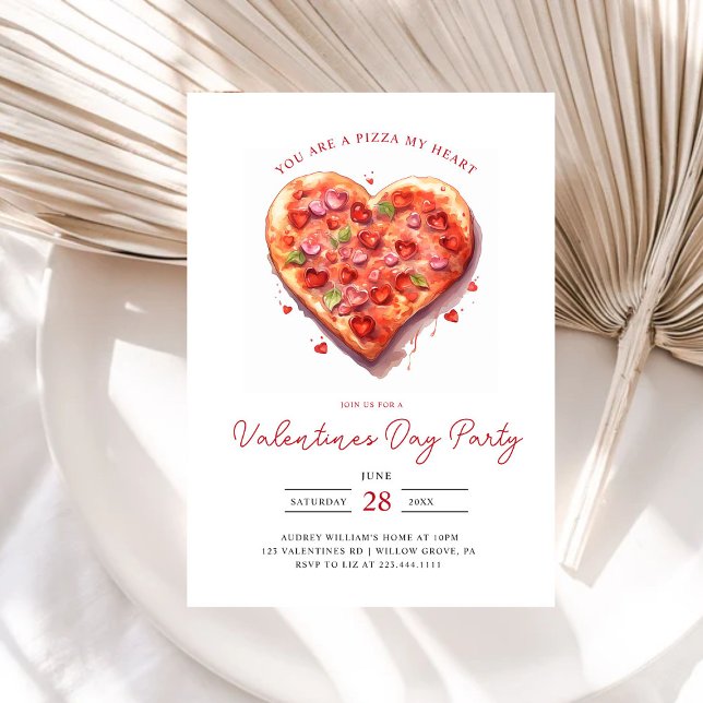 Modern Pink Heart Pizza Valentines Party Invitation (Creator Uploaded)