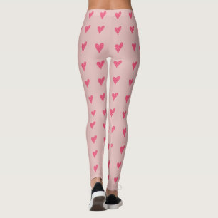 Modern Pink Heart with White Dots Pattern  Leggings