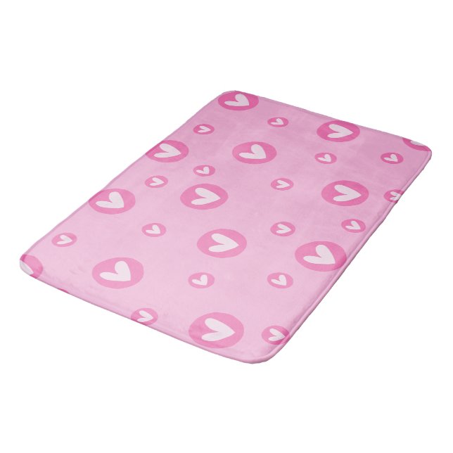 Modern Pink Hearts Bathroom Rug (Angled)
