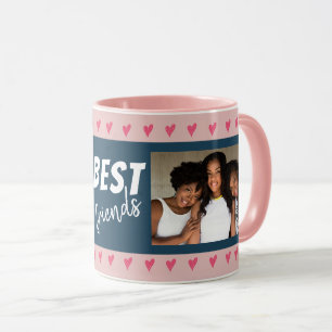 Modern Pink Hearts Best Friends Typography 2 Photo Mug