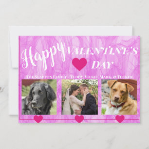 Modern Pink Hearts Photo Valentines Holiday Card