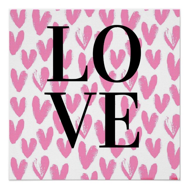 Modern pink hearts watercolor text calligraphy  poster (Front)