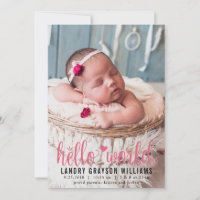 Modern Pink Hello World Photo Birth Stat