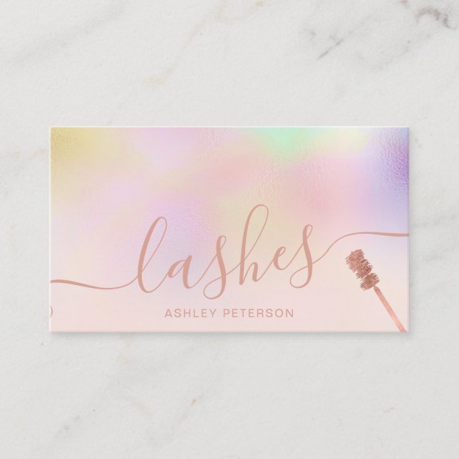Modern pink holographic lashes brush pink business card (Front)