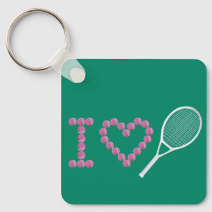 Modern Pink I Love Tennis Green Key Ring