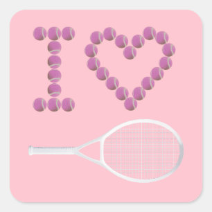 Modern Pink I Love Tennis Square Sticker