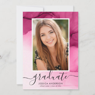 Modern Pink Ink Graduation Party Photo Invitation