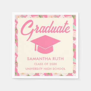 Modern Pink Ivory Floral Graduation Party Napkins