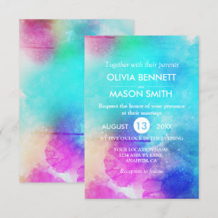 Modern Pink Leaf Watercolor Wedding Invitation
