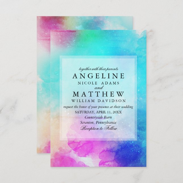 Modern Pink Leaf Watercolor Wedding Invitation (Front/Back)