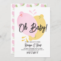 Modern Pink Lemonade Lemon Lime Baby Shower Invita
