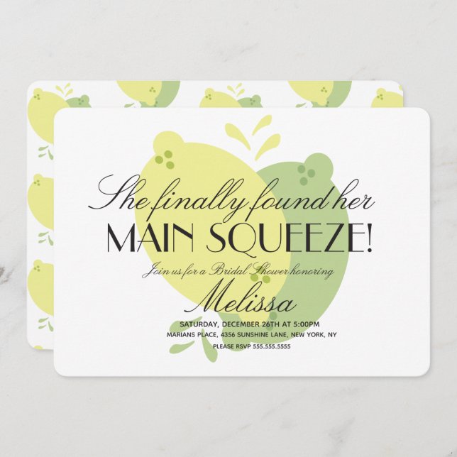 Modern Pink Lemonade Lemon Lime Bridal Shower Invitation (Front/Back)