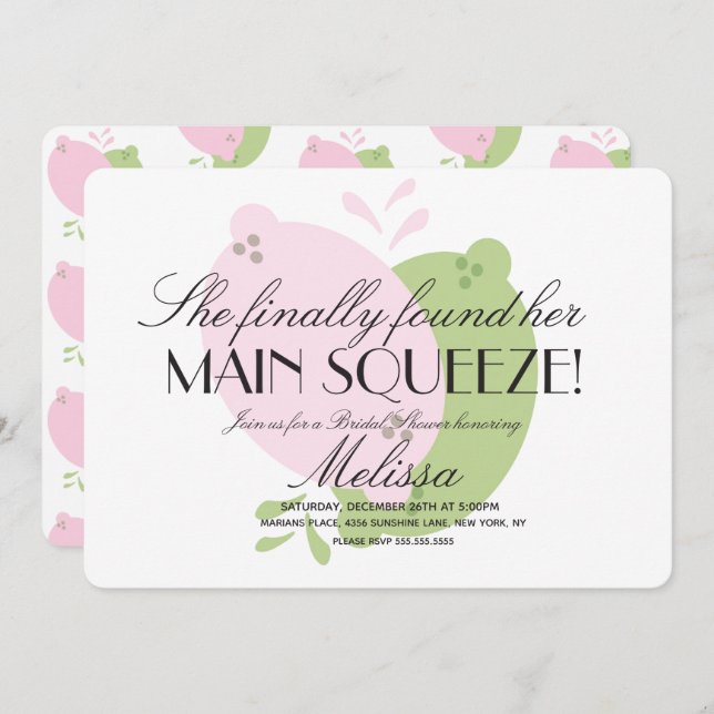 Modern Pink Lemonade Lemon Lime Bridal Shower Invitation (Front/Back)