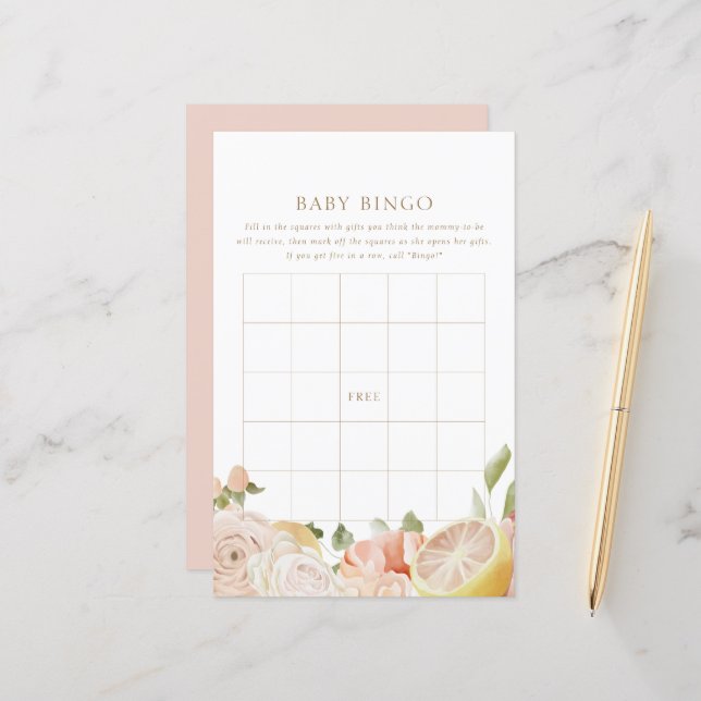 Modern Pink Lemonade Summer Baby Bingo Game (Front/Back In Situ)