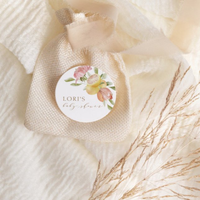 Modern Pink Lemonade Summer Baby Shower  Classic Round Sticker (Creator Uploaded)