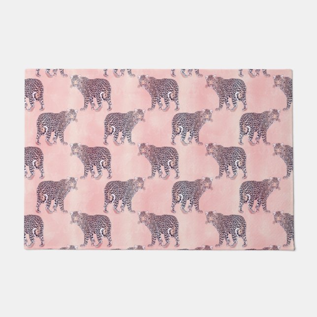 Modern Pink Leopard Animal Pattern Doormat (Front)