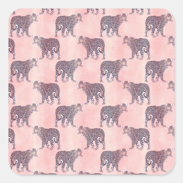 Modern Pink Leopard Animal Pattern Square Sticker (Front)