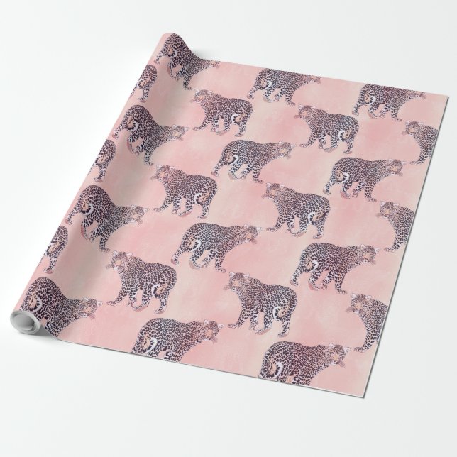 Modern Pink Leopard Animal Pattern Wrapping Paper (Unrolled)