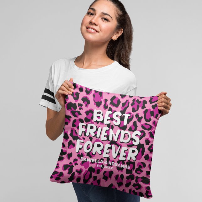 Modern Pink Leopard “Best Friends Forever” Cushion (Creator Uploaded)