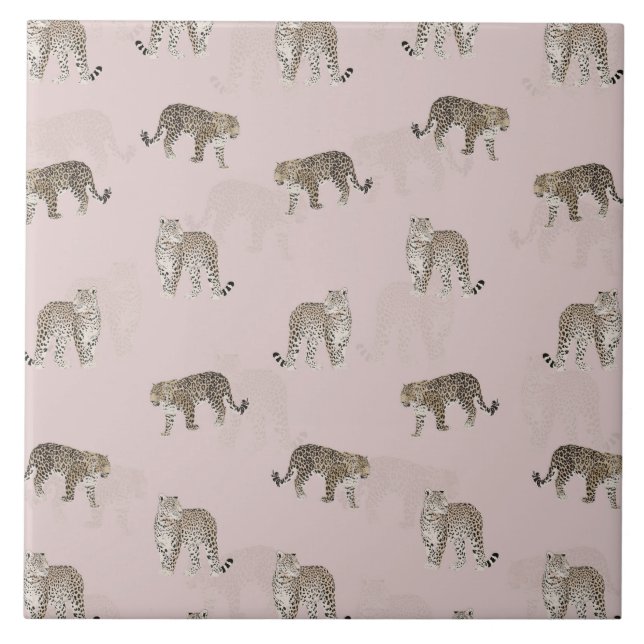 Modern Pink Leopard Jungle Animals Tile (Front)