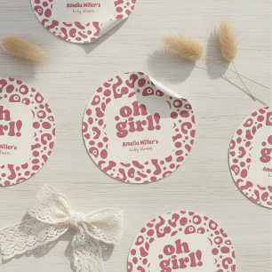 Modern Pink Leopard Oh Girl! Baby Shower Classic Round Sticker
