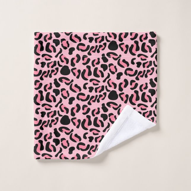 Modern Pink Leopard Pattern Animal Bath Towel Set (Wash Cloth)
