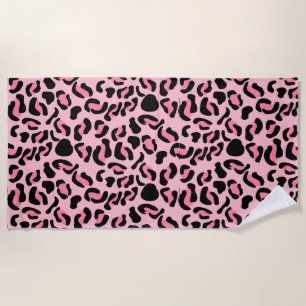 Modern Pink Leopard Pattern Animal Beach Towel