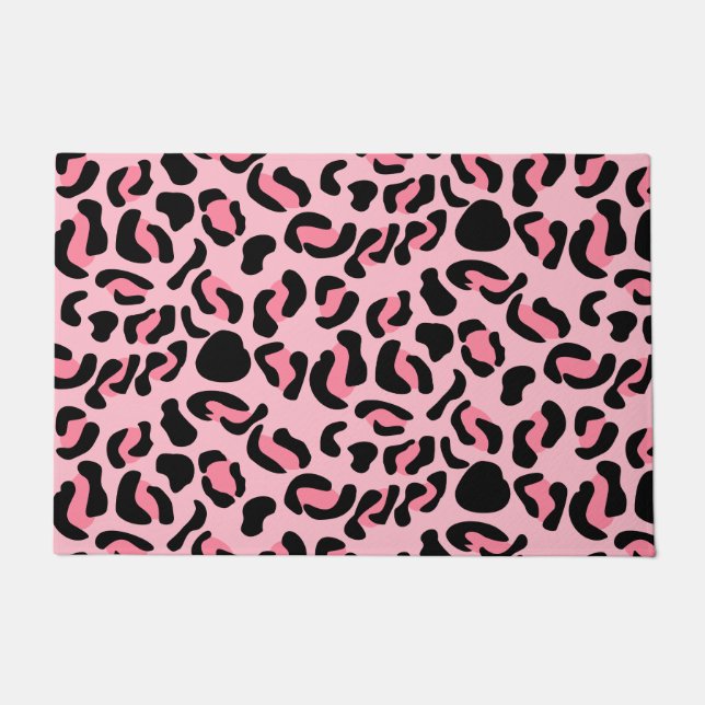 Modern Pink Leopard Pattern Animal Doormat (Front)