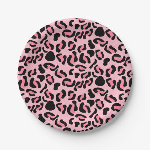 Modern Pink Leopard Pattern Animal Paper Plate