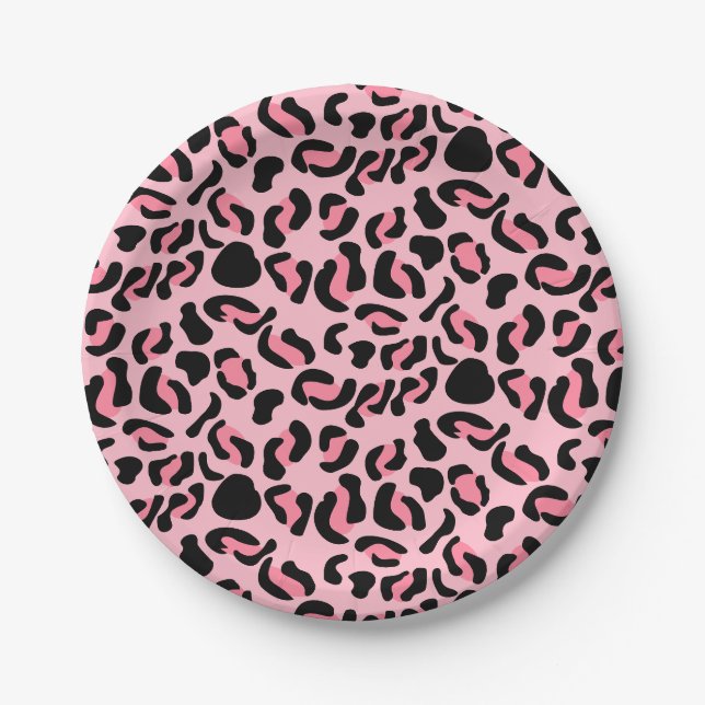 Modern Pink Leopard Pattern Animal Paper Plate (Front)