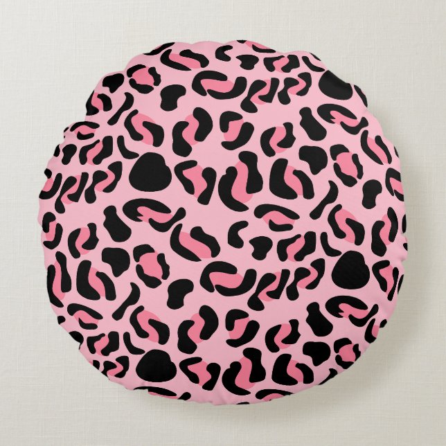 Modern Pink Leopard Pattern Animal Round Cushion (Front)