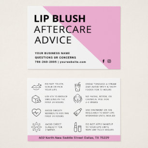 Modern Pink Lip Blush AfterCare Instruction Card