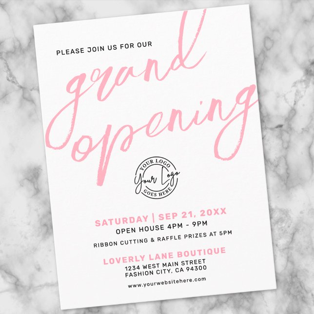 Modern Pink Logo Business Grand Opening Invitation Postcard (Modern Pink Logo Business Grand Opening Invitation Postcard)