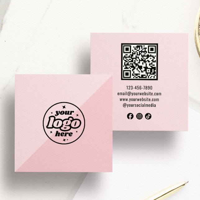 Modern Pink Logo QR Code Square Business Card (Creator Uploaded)