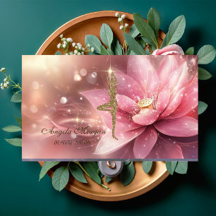 Modern Pink Lotus Flower Glitter Yoga Girl Business Card