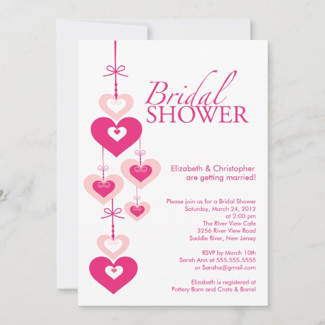 Modern Pink Love Hearts Bridal Shower Invitation (Front)