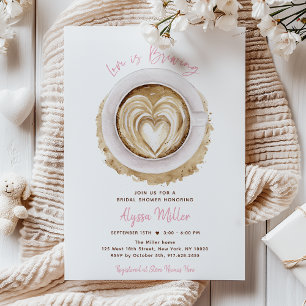 Modern Pink Love Is Brewing Coffee Bridal Shower Invitation