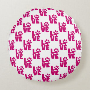 Modern Pink "LOVE" Paw Print Throw Pillow