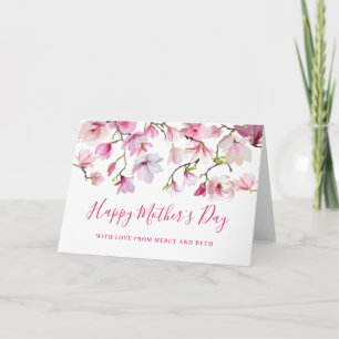Modern Pink Magnolia Floral Happy Mothers Day Card