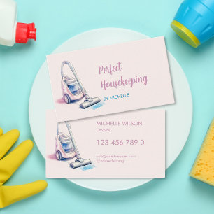 Modern Pink Maid Cleaning Housekeeping Services Business Card
