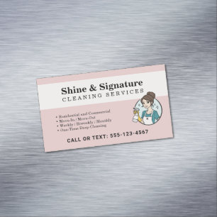 Modern Pink Maid Cleaning Services Magnetic Business Card