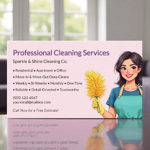 Modern Pink Maid House Cleaning Service Business Card