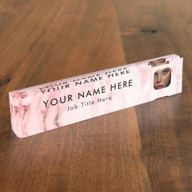 Modern Pink Marble Business Photo Beauty Executive Nameplate (Side)