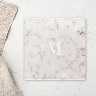 Modern Pink Marble Custom Initial Gift Glass Coaster