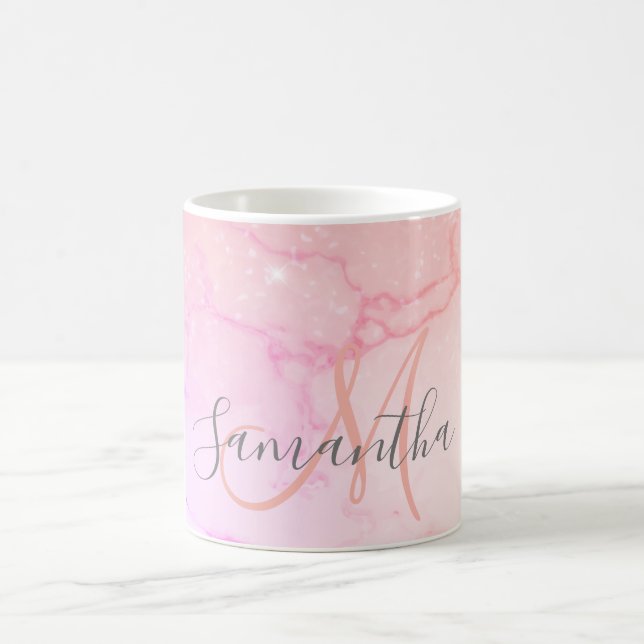 Modern Pink Marble & Glitter Sparkles  Name Coffee Mug (Center)
