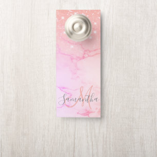 Modern Pink Marble & Glitter Sparkles Name Door Hanger